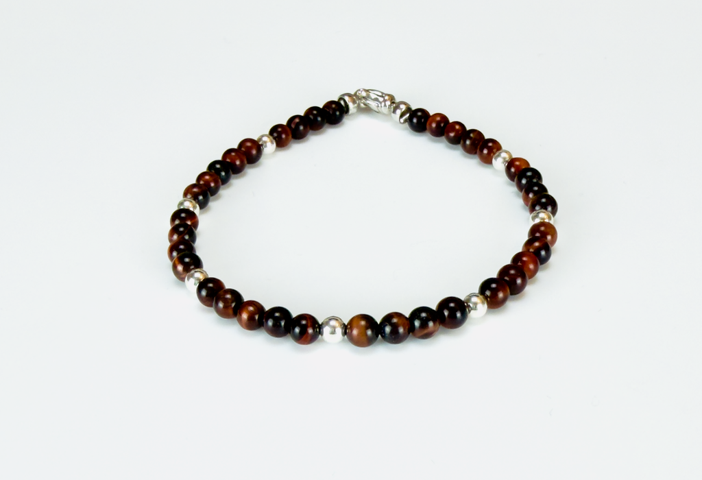 Red Tiger's Eye and Sterling Silver Bracelet