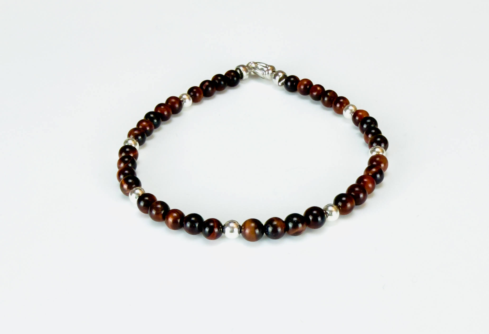 Red Tiger's Eye and Sterling Silver Bracelet