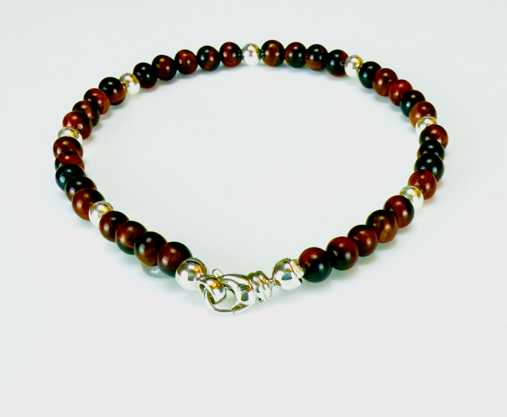 Red Tiger's Eye and Sterling Silver Bracelet