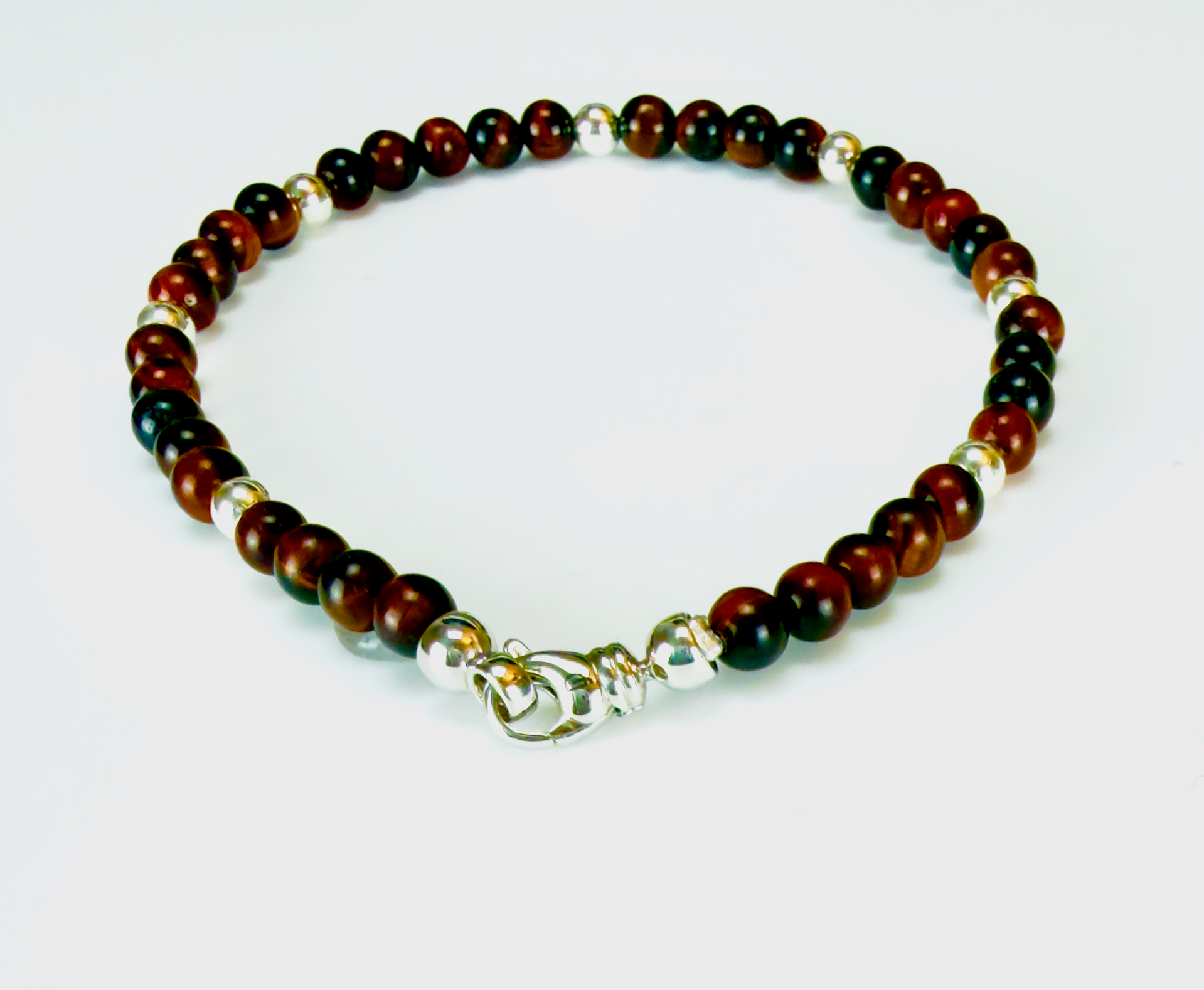 Red Tiger's Eye and Sterling Silver Bracelet