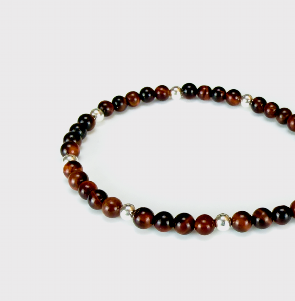 Red Tiger's Eye and Sterling Silver Bracelet
