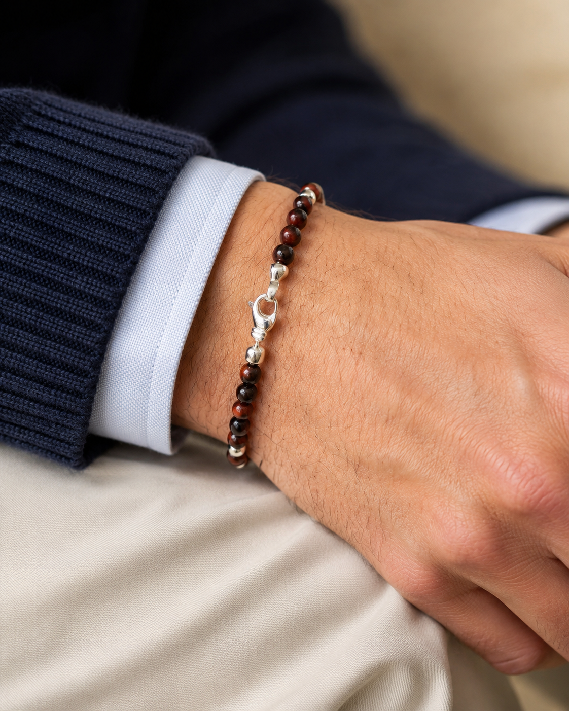 Red Tiger's Eye and Sterling Silver Bracelet