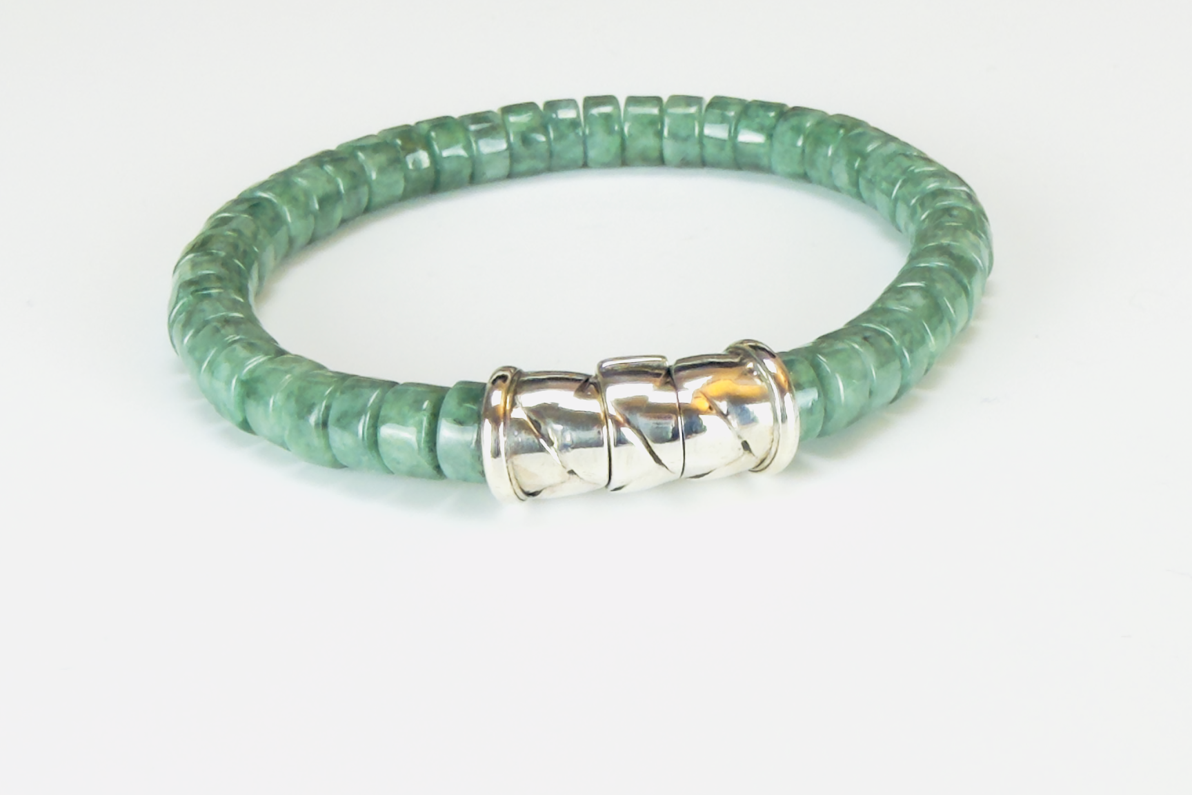 Burmese Jade and Sterling Silver Bracelet