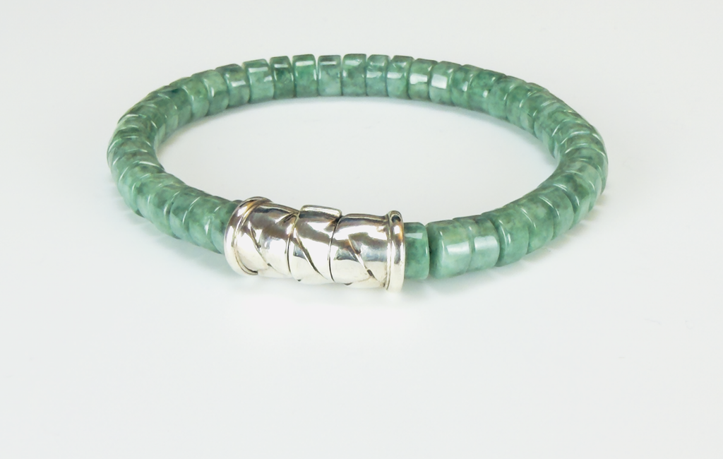 Burmese Jade and Sterling Silver Bracelet