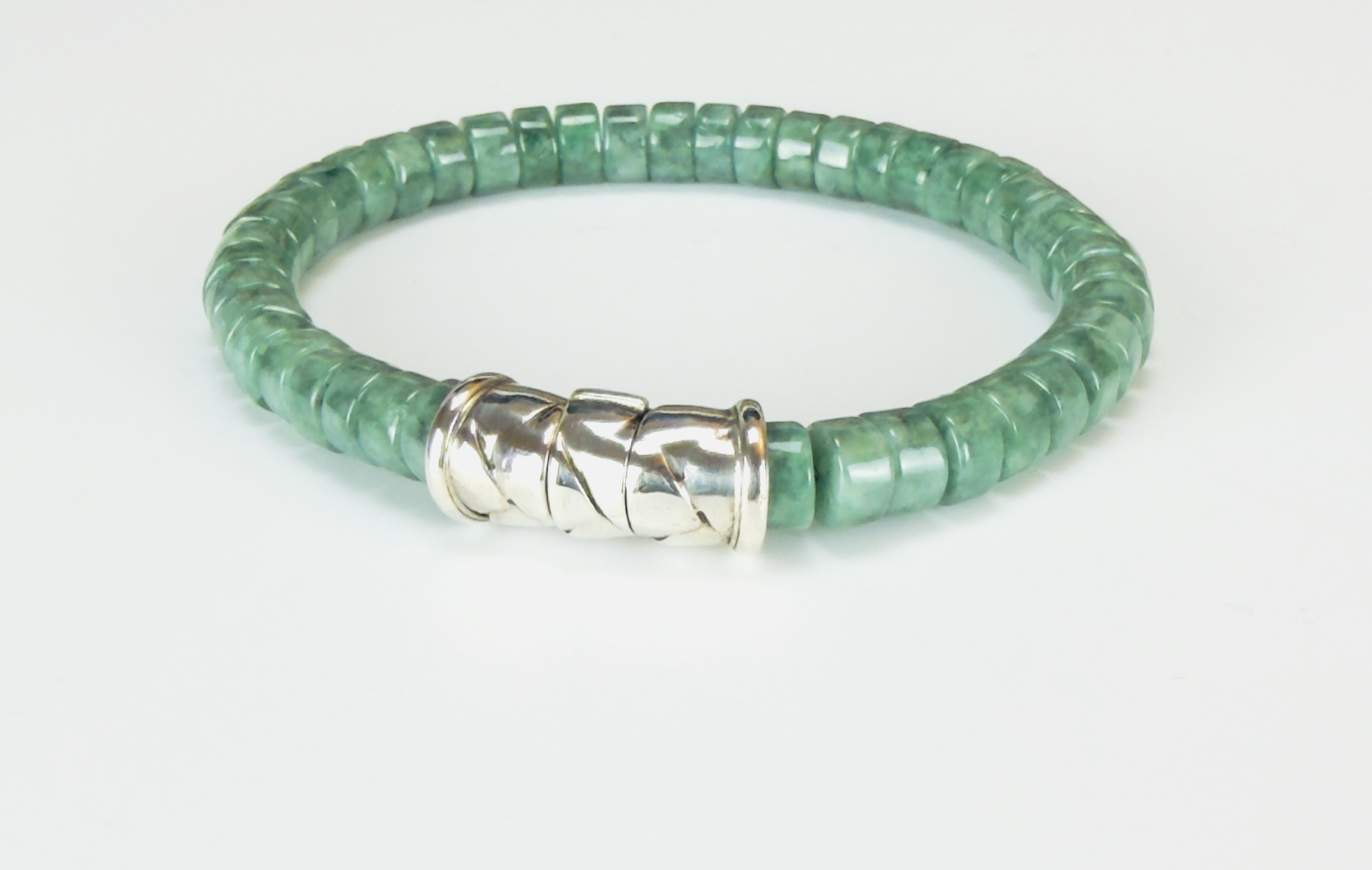 Burmese Jade and Sterling Silver Bracelet
