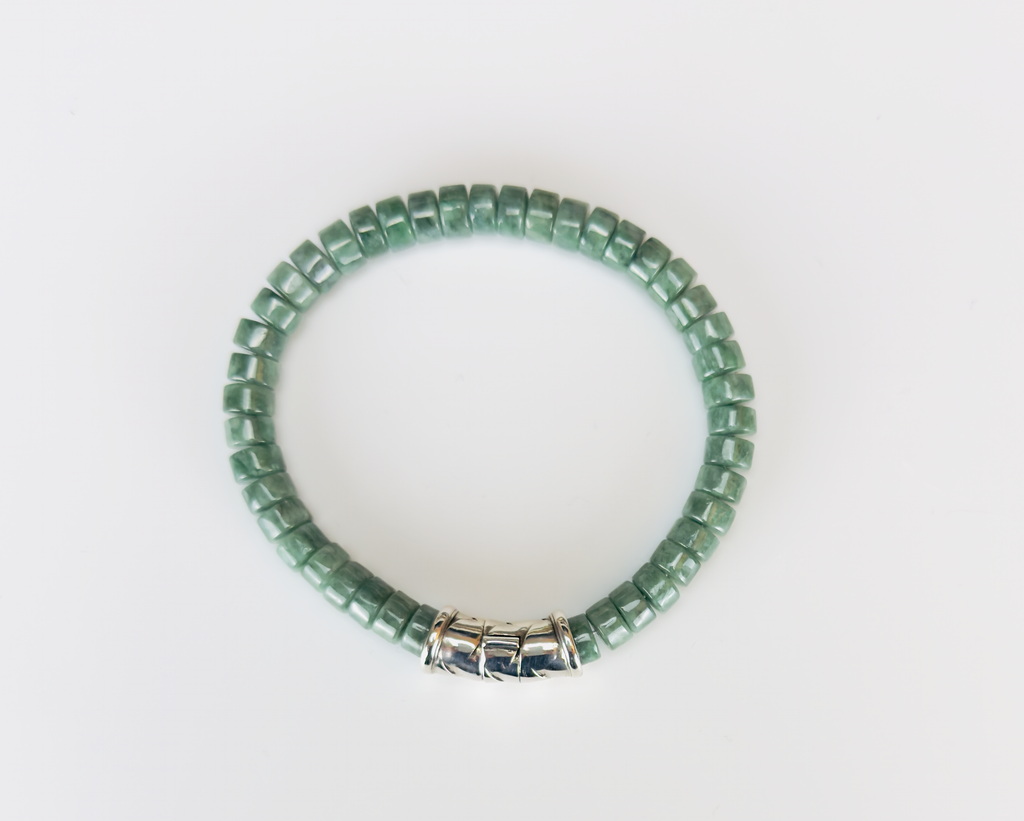 Burmese Jade and Sterling Silver Bracelet