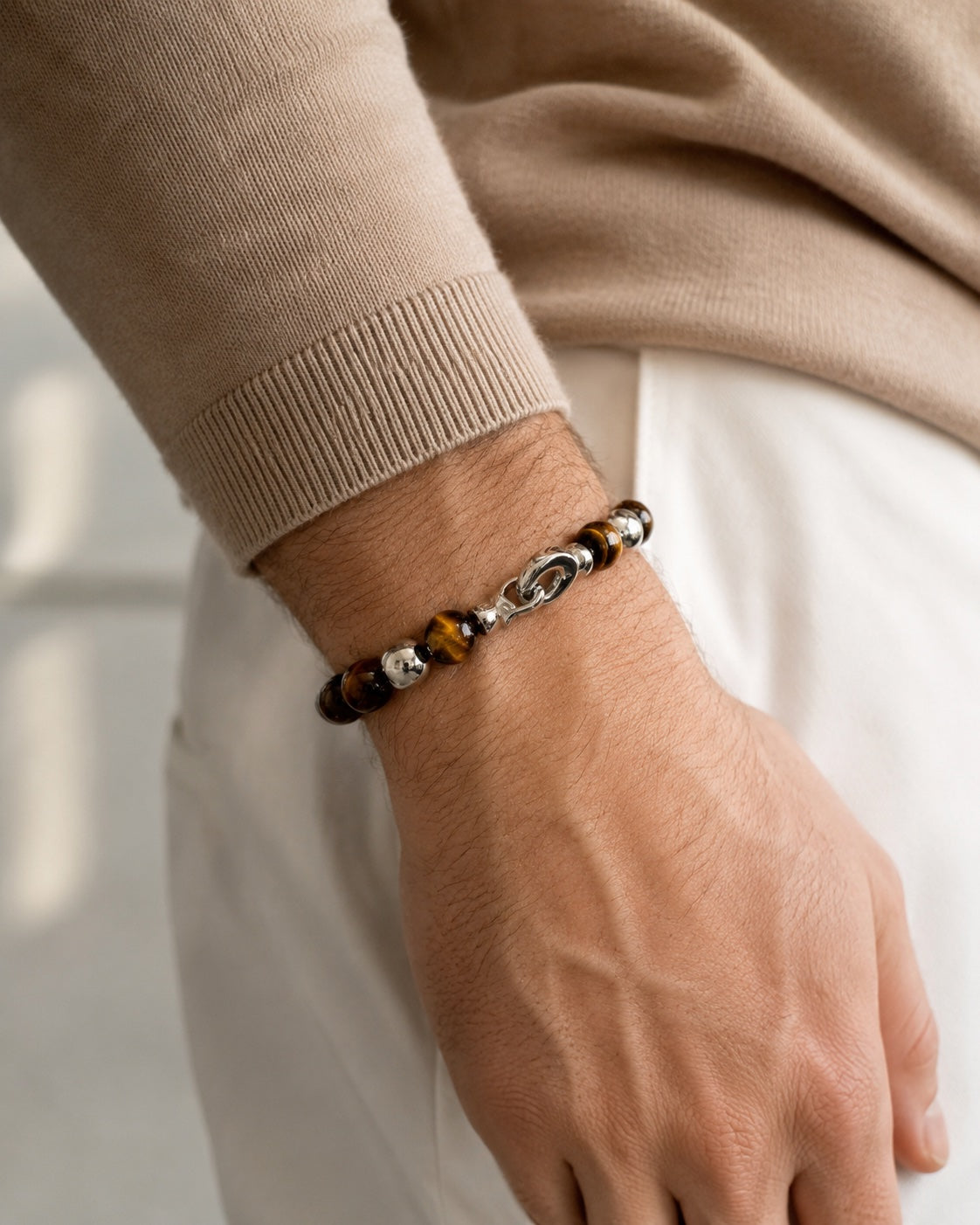 Tigers Eye and Sterling Silver Bracelet